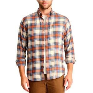 Izod 2XLT Brown Plaid Long Sleeve Button-Up Shirt